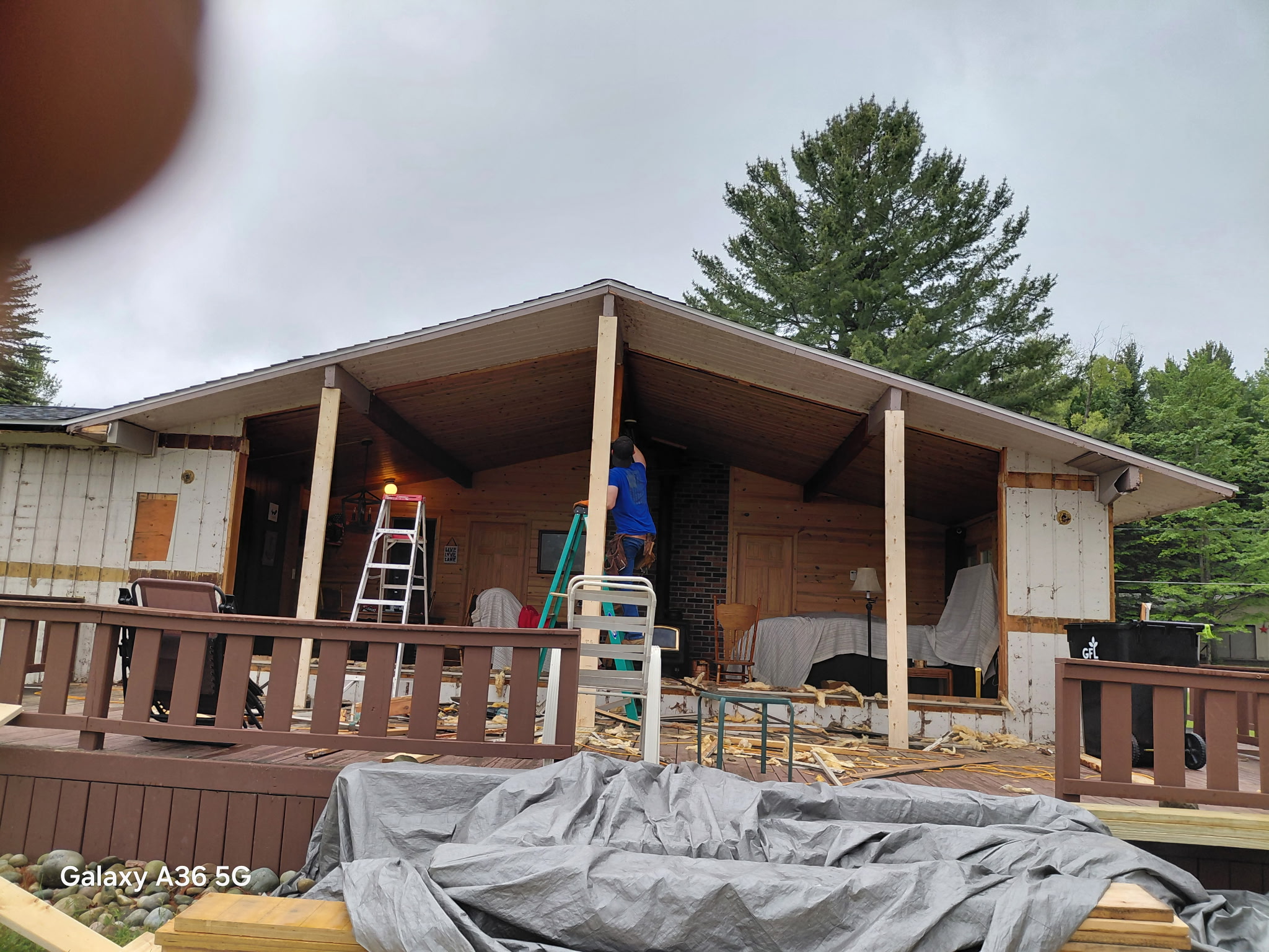 Cabin during demolition with framing in progress