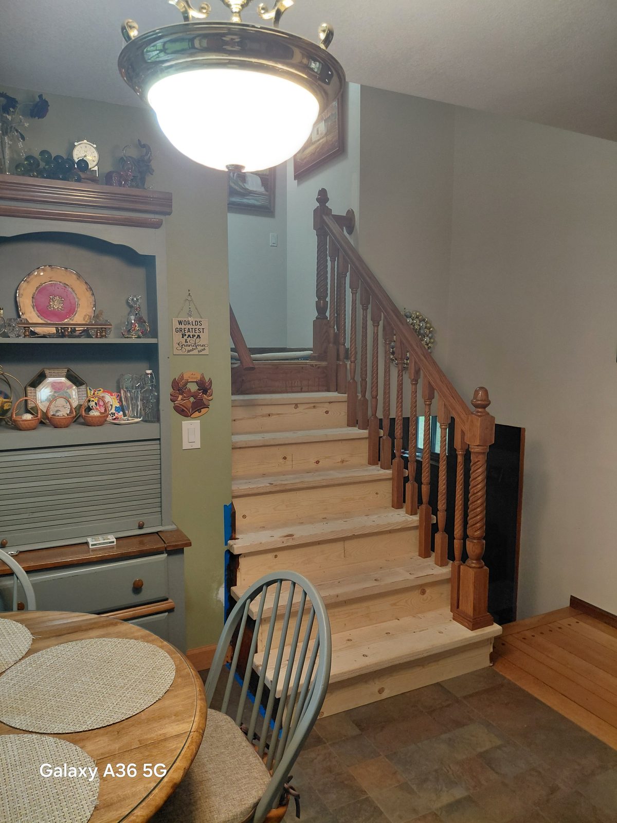 New solid-wood staircase treads and risers under construction